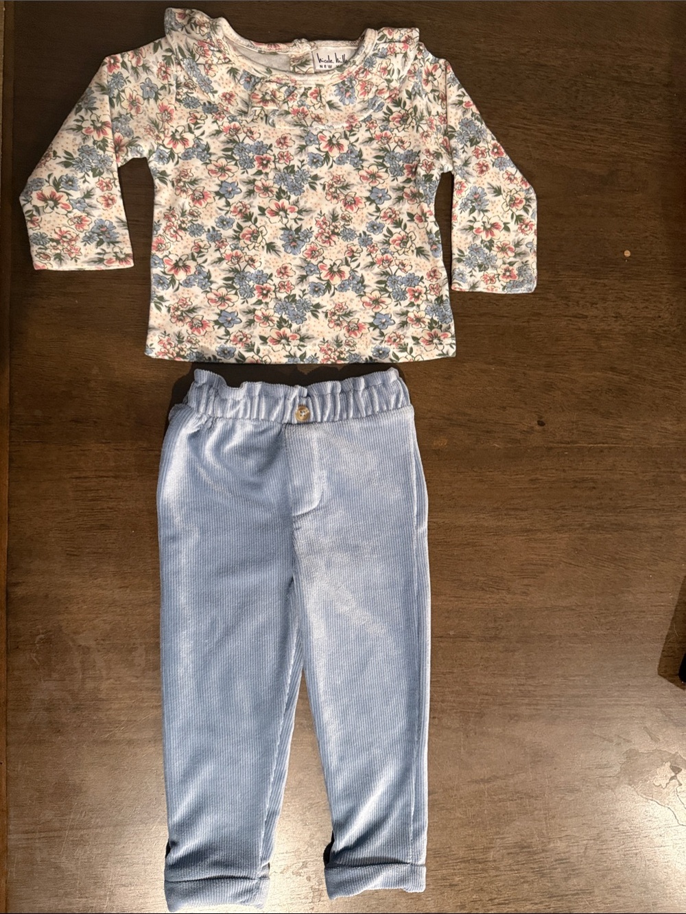 Girls Light Blue Floral Set w/ Corduroy Bottoms - 12months